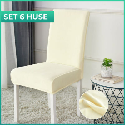 Set 6 Huse Scaun Universale, Catifea, Elastic, Bej, J10660