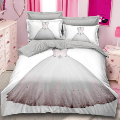 Lenjerie pat dublu, Bumbac Finet Superior, 6 Piese, Bumbac Finet, Rochie Mireasa, BR5277