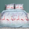 Lenjerie pat, 2 Persoane, 3D, 4 Piese, Flamingo Bleu, BR2662