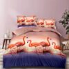 Lenjerie pat dublu, 2 Persoane, Bumbac Satinat 3D, 4 Piese, Flamingo, Portocaliu, BR4452