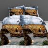 Lenjerie pat dublu, 2 Persoane, Bumbac Satinat 3D, 4 Piese, Tigru, Copac, BR3364