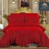Cuvertura cu Volanase, Pat Dublu, 3 Piese, UNI, Rosu, J14650