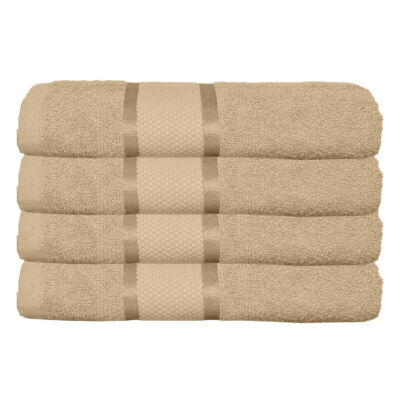 Set 4 Prosoape Baie, Bumbac 100%, 400g/m², Linii, Crem Inchis, ST15556