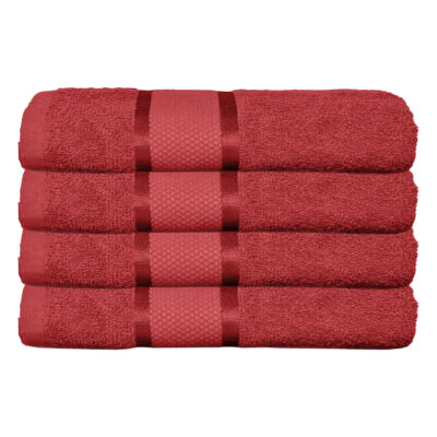 Set 4 Prosoape Baie, Bumbac 100%, 400g/m², Linii, Rosu, ST15561