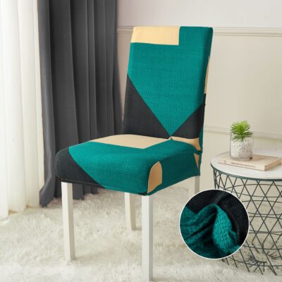 Set 6 Huse Elastice Scaun, Bumbac Elasticizat, Verde/Galben/Negru, J11237
