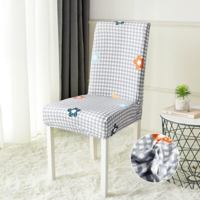 Set 6 Huse Elastice Scaun, Bumbac Elasticizat, Design Floricele, Gri, J11240