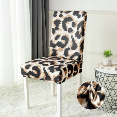 Set 6 Huse Elastice Scaun, Bumbac Elasticizat, Leopard, Maro/Bej, J11243