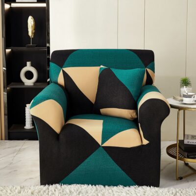Husa Elastica Fotoliu, Bumbac Elasticizat, Negru/Galben/Verde, J11255