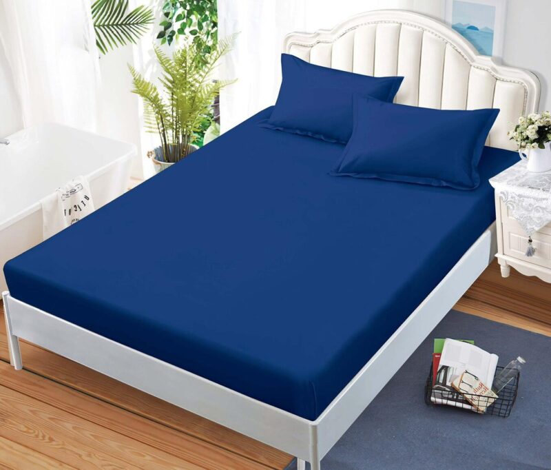 Husa Pat dublu cu Elastic, Bumbac Finet, Albastru Inchis , UNI, BR12438