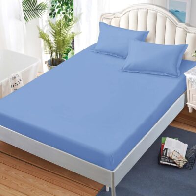 Husa Pat dublu cu Elastic, Bumbac Finet, Bleu, UNI, BR12449