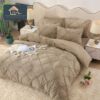 Lenjerie pat Dublu, Elastic, Catifea Soft, Imprimeu Brodat, Maro, J18002