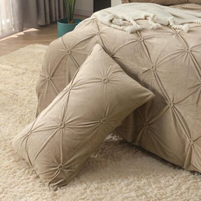 Lenjerie pat Dublu, Elastic, Catifea Soft, Imprimeu Brodat, Maro, J18002
