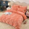 Lenjerie pat Dublu, Elastic, Catifea Soft, Imprimeu Brodat, Coral, J18018