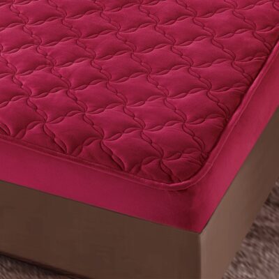 Husa de Pat cu Elastic, Catifea, Grena, J141115