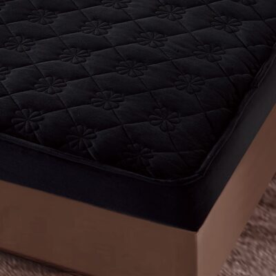 Husa de Pat cu Elastic, Catifea, Negru, J141119