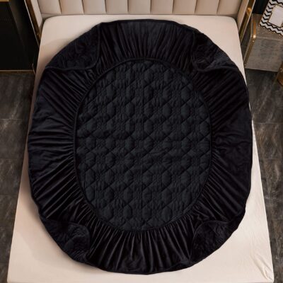 Husa de Pat cu Elastic, Catifea, Negru, J141119