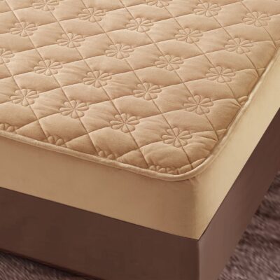 Husa de Pat cu Elastic, Catifea, Maro Deschis, J141122