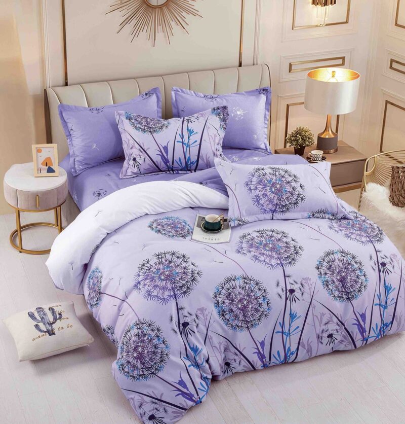 Lenjerie pat 2 persoane, 6 Piese, Bumbac Finet, Papadie, Violet, J14204