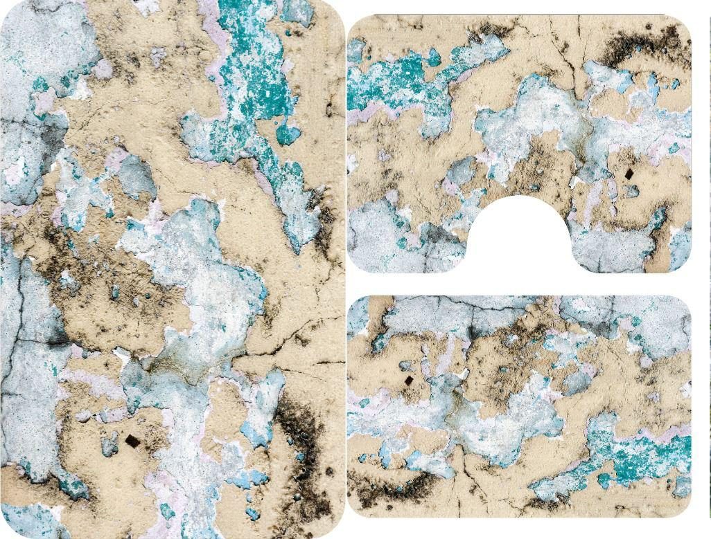 Covoare Pentru Baie, 3 Piese, 3D, Antiderapant, Elegant, Crem/Turcoaz, YS11852