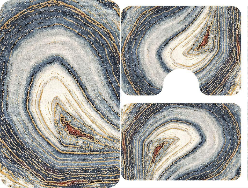 Covoare Pentru Baie, 3 Piese, 3D, Antiderapant, Modern, Albastru/Crem, YS11854