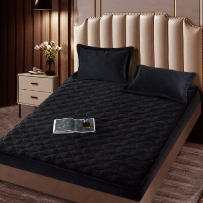 Husa Pat Catifelata cu Elastic, 140 x 200cm, Negru, J14280