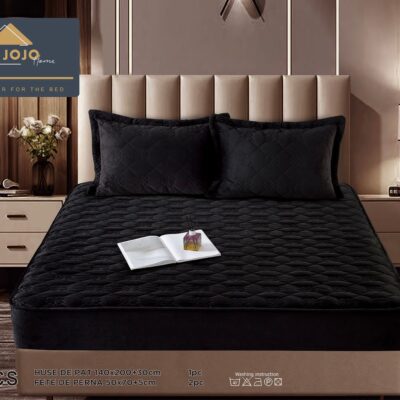 Husa Pat Catifelata cu Elastic, 140 x 200cm, Negru, J14280