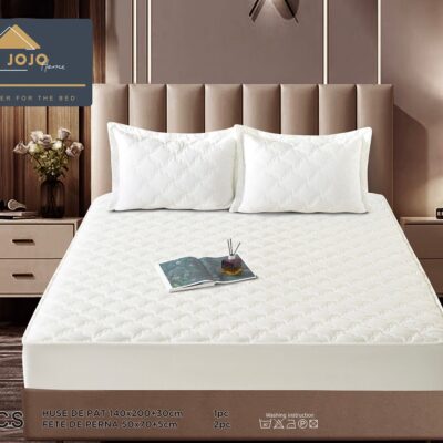 Husa Pat Catifelata cu Elastic, 140 x 200cm, Alb, J14281