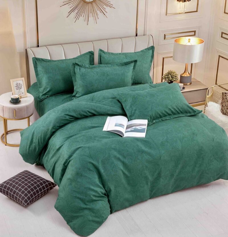 Lenjerie pat single 1 Persoana, 4 PIESE, Bumbac Finet, Model Inflorat, Verde, J14226