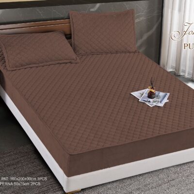 Husa Pat Catifelata cu Elastic, Topper, 160 x 200cm, Maro, C14269