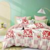 Lenjerie pat, 6 Piese, Bumbac Finet, Moldel Inflorat, Pink Bear, Roz/Alb, J14439
