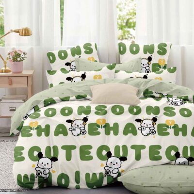 Lenjerie pat single 1 Persoana, 4 PIESE, Bumbac Finet, Ursuleti, Verde, J14400