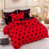 Lenjerie de pat cu Elastic, Bumbac Finet, Pat Dublu, 6 Piese, Buline, Rosu/Negru, J14431-ELASTIC