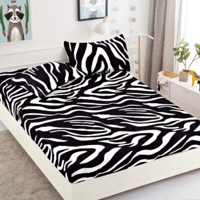 Husa Pat dublu cu Elastic, Bumbac Finet, Zebra, Alb/Negru, J14451