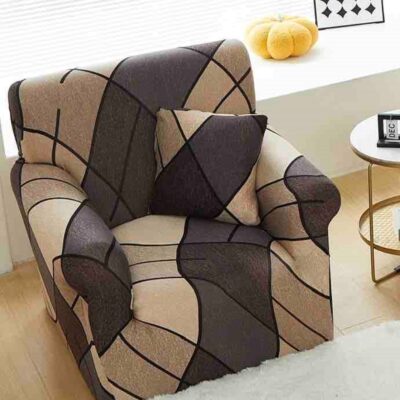 Husa Elastica Fotoliu, Bumbac Elasticizat, Crem/Maro, J14796