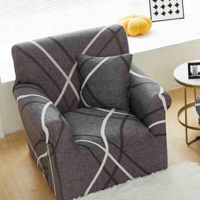 Husa Elastica Fotoliu, Bumbac Elasticizat, Gri/Alb, J14795