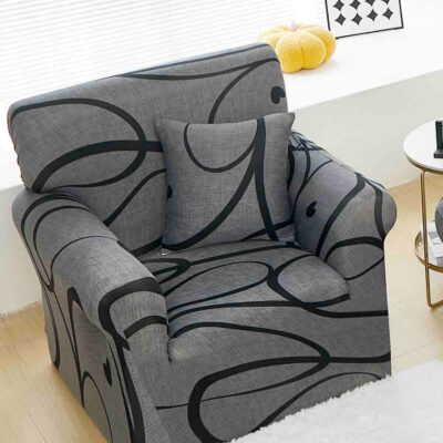 Husa Elastica Fotoliu, Bumbac Elasticizat, Gri/Negru, J14798
