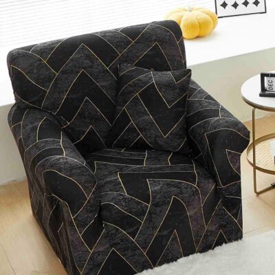 Husa Elastica Fotoliu, Bumbac Elasticizat, Negru/Auriu, J14799