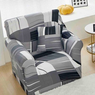 Husa Elastica Fotoliu, Bumbac Elasticizat, Gri/Negru, J14804
