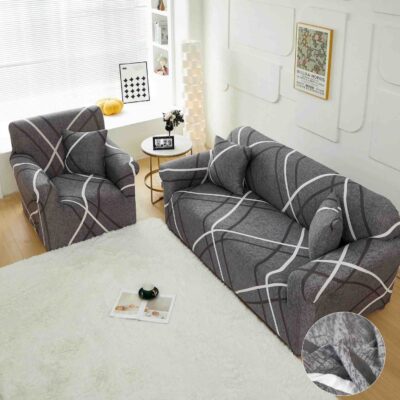 Husa Elastica cu Brate, Canapea 3 Locuri, Gri/Alb, J14827