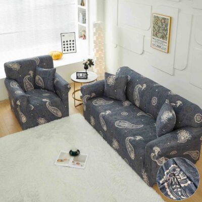 Husa Elastica cu Brate, Canapea 3 Locuri, Bleumarin/Crem, J14831