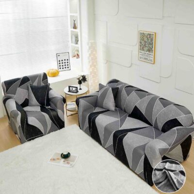 Husa Elastica cu Brate, Canapea 3 Locuri, Gri/Negru, J14836
