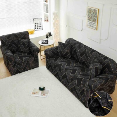 Husa Elastica cu Brate, Canapea 3 Locuri, Negru/Auriu, J14828