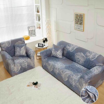 Husa Elastica cu Brate, Canapea 2 Locuri, Albastru/Crem, J14806