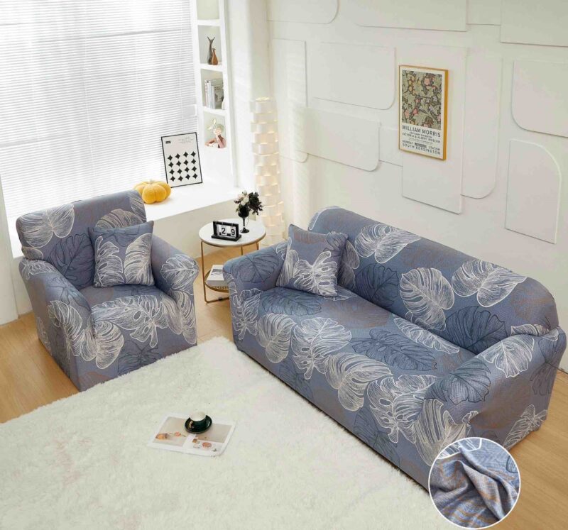 Husa Elastica cu Brate, Canapea 2 Locuri, Albastru/Crem, J14806
