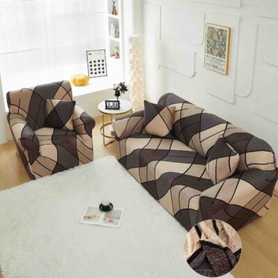 Husa Elastica cu Brate, Canapea 2 Locuri, Crem/Maro, J14808