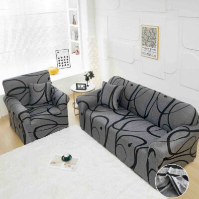 Husa Elastica cu Brate, Canapea 2 Locuri, Gri/Negru, J14811