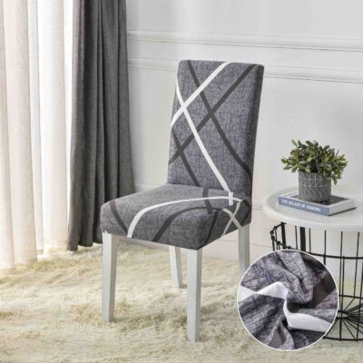Set 6 Huse Elastice Scaun, Bumbac Elasticizat, Design Dungi, Gri, J14789
