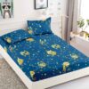 Husa Pat dublu cu Elastic, Bumbac Finet, Zodiac, Albastru/Galben, J14728