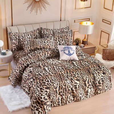 Lenjerie de pat dublu cu Elastic, Finet, 6 Piese, Animal Print, Maro, J14753-ELASTIC