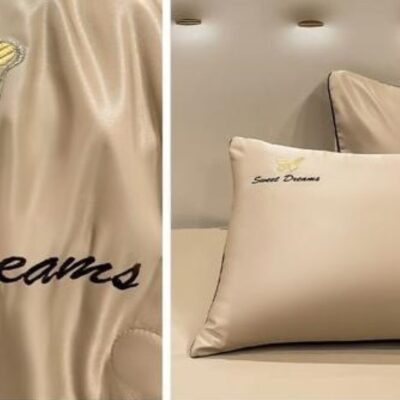 Lenjerie De Pat din Matase, Pilota Inclusa, 4 Piese, Maro, C14696